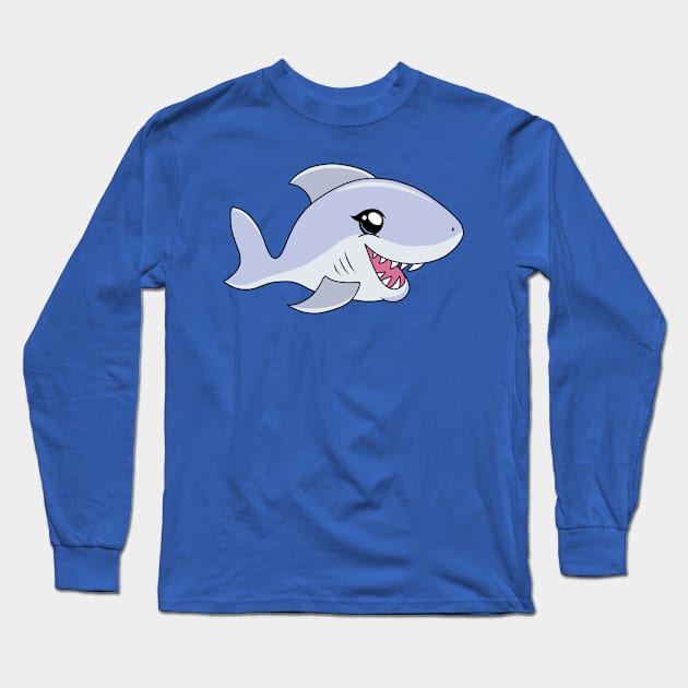 Cute Kawaii Shark Long Sleeve T-Shirt by valentinahramov